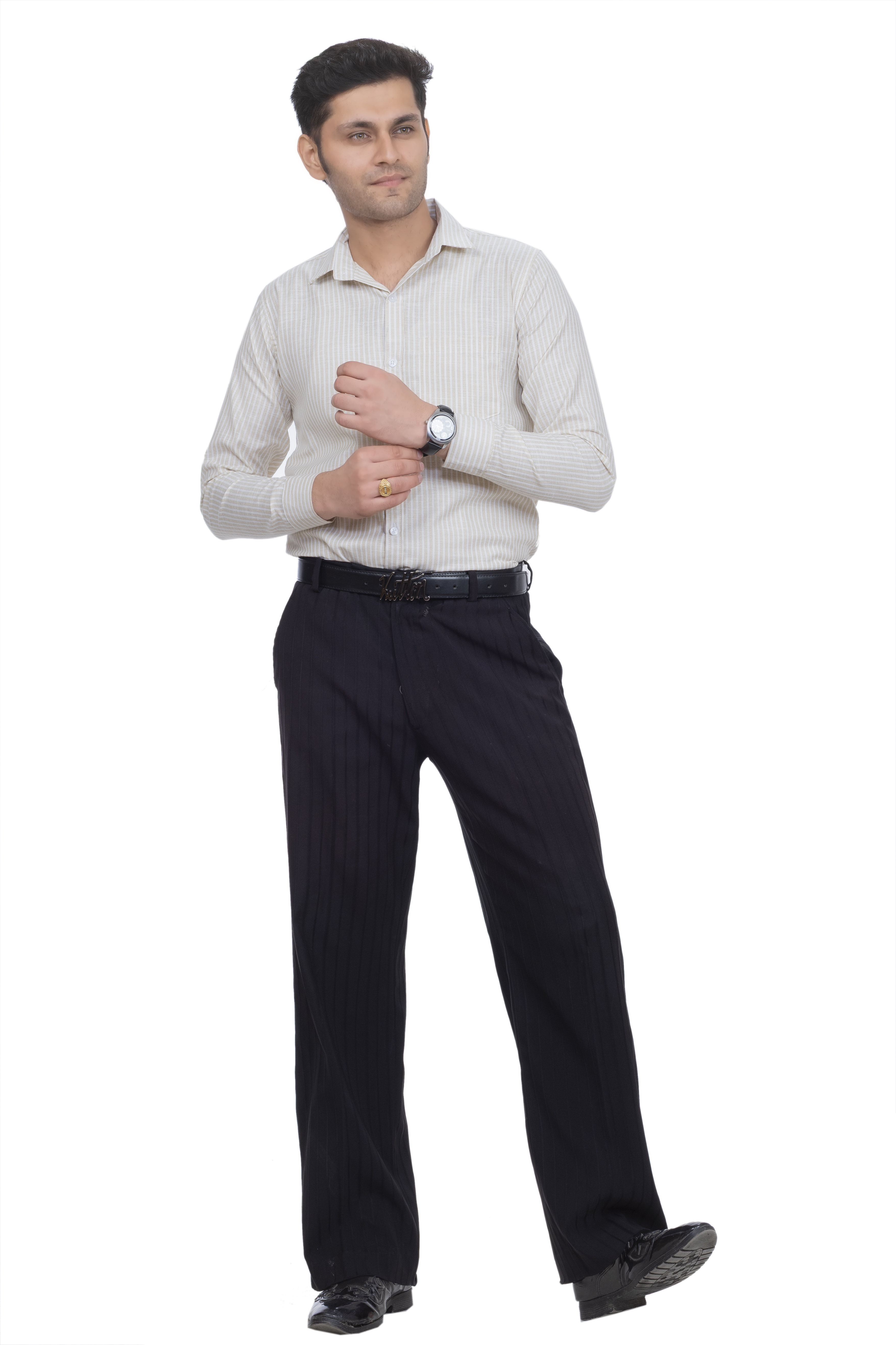 Drapes&Dream Yellow Striped Casual Men's Shirt