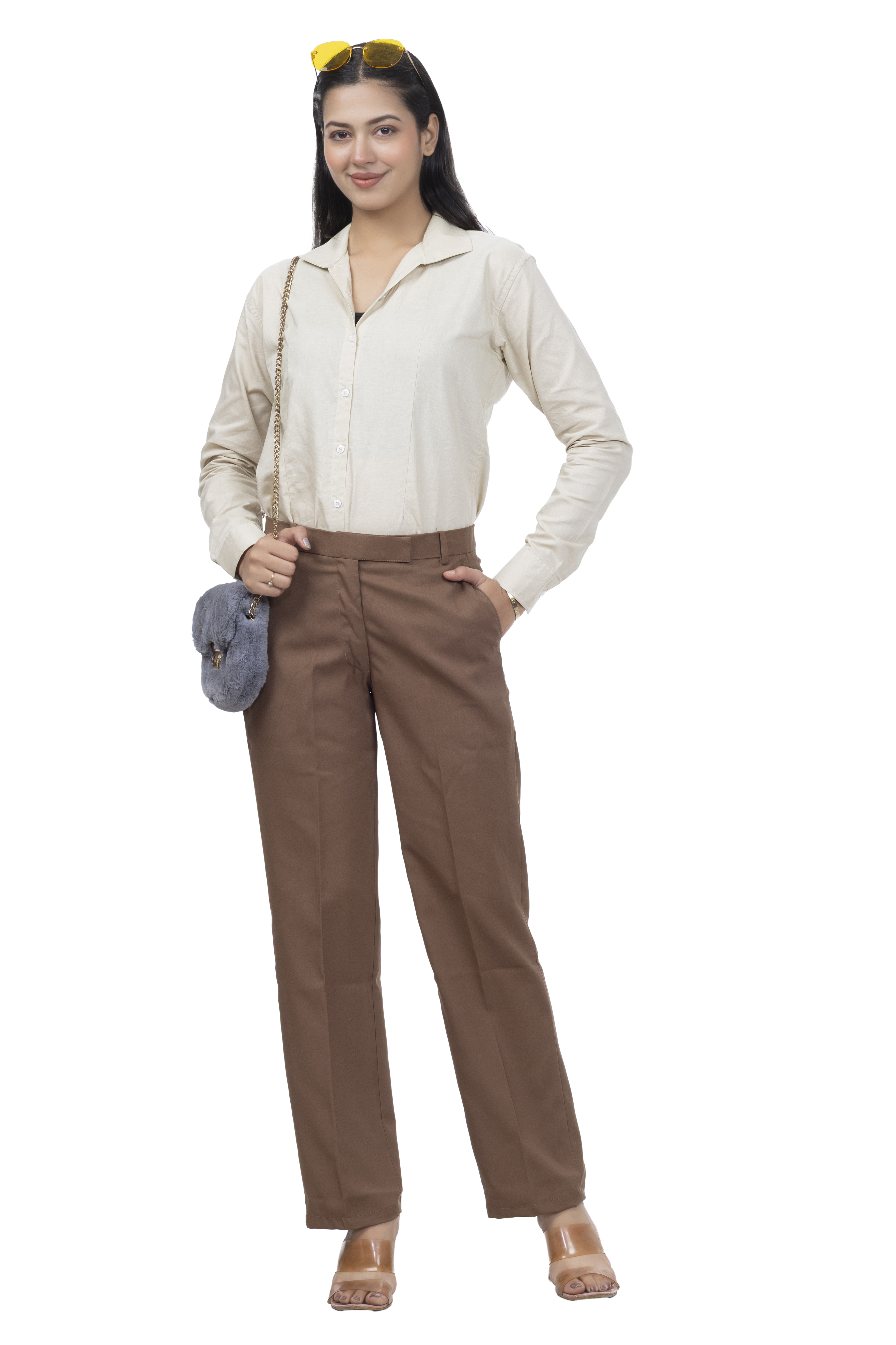 Drapes&Dream Brown Formal Straight Fit Women's Trouser